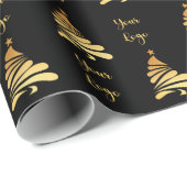 Zwarte Goud Chic Kerstboom Retail Aangepast Logo Cadeaupapier (Rol Hoek)