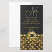 Zwarte goud damast "dank je wel" bedankkaart (Voorkant / Achterkant)