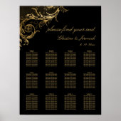 Zwarte Goud Damast Trouwstoelindeling Poster (Voorkant)