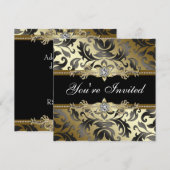 Zwarte Goud Damast Uitnodigingen Voor Feestelijke  (Voorkant / Achterkant)