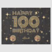 Zwarte Goud Dansende Disco Bal 100ste Verjaardag Tissuepapier (Voorkant)