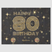 Zwarte Goud Dansende Disco Bal 80ste Verjaardag Tissuepapier (Voorkant)