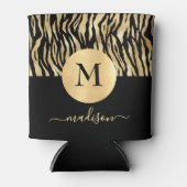 Zwarte Goud Dierenprint Monogram Naam Glam Chic Blikjeskoeler (Voorkant)