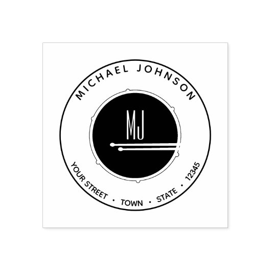 Zwarte Goud Drummer Monogram Rubberstempel (Afrduk)