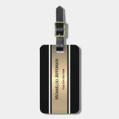 Zwarte Goud Elegante Moderne Gestreepte Personalis Bagagelabel (Voorkant verticaal)