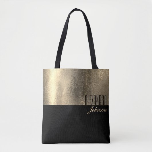Zwarte Goud Elegante Naam Tote Bag (Voorkant)