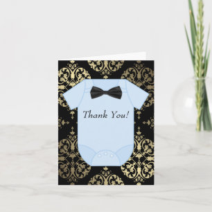 Zwarte Goud en Baby Blauwe Baby Jongen Bedankkaart