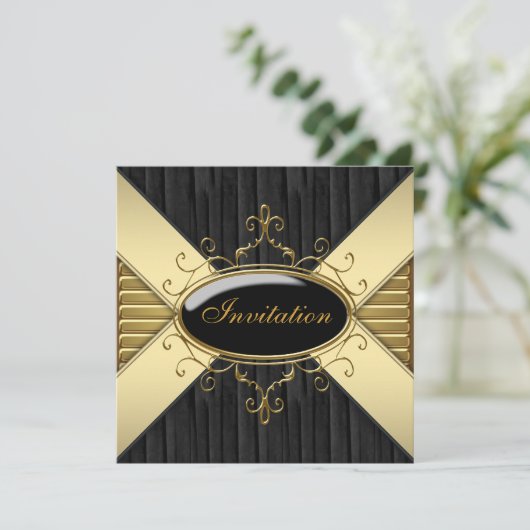 Zwarte Goud Feest Kaart (Staand voorkant)