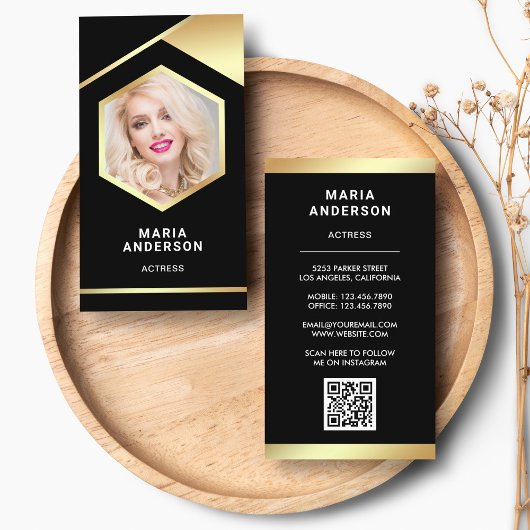 Zwarte goud folie model actrice QR-code foto Visitekaartje