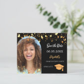 Zwarte goud foto Afstudeerfeest Save the Date (Staand voorkant)