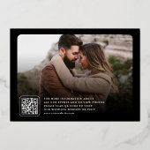Zwarte Goud Foto QR Code Huwelijk Bewaar de Datum Folie Uitnodiging (Achterkant)