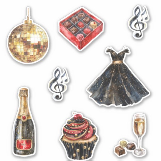 Zwarte Goud Glam Disco Bal Verjaardag Sticker (Voorkant)