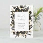 Zwarte Goud Glamoureuze Bloemen Bruiloft Kaart (Staand voorkant)
