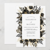 Zwarte Goud Glamoureuze Bloemen Bruiloft Kaart (Voorkant / Achterkant)