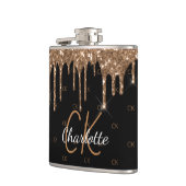 Zwarte goud glinster druppels monogram glans elega heupfles (Links)