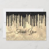 Zwarte goud glinsterende druppels chic elegant bedankkaart (Voorkant)
