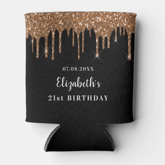 Zwarte goud glinsterende druppels monogram blikjeskoeler (Voorkant)