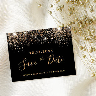 Zwarte goud glinsterende druppels verjaardag save  briefkaart