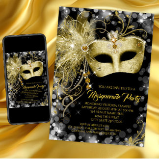 Zwarte Goud Glitter Maskerade Feest Kaart
