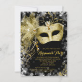 Zwarte Goud Glitter Maskerade Feest Kaart (Voorkant)
