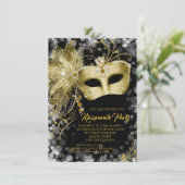 Zwarte Goud Glitter Masquerade Feest Kaart (Staand voorkant)