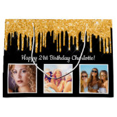 Zwarte goud glitters verjaardagsfoto naam groot cadeauzakje (Voorkant)