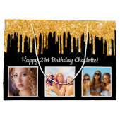 Zwarte goud glitters verjaardagsfoto naam groot cadeauzakje (Achterkant)
