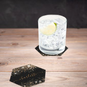 Zwarte goud glitterspul naam schrift kartonnen onderzetters