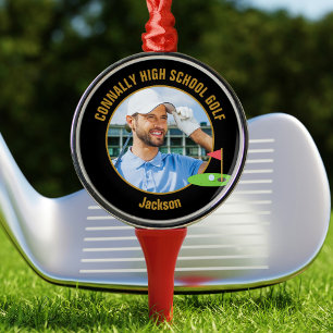 Zwarte Goud Golfer Foto Havo Golf Team Metalen Ornament