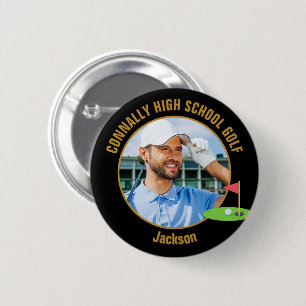 Zwarte Goud Golfer Foto Havo Golf Team Ronde Button 5,7 Cm