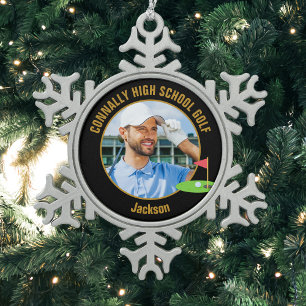 Zwarte Goud Golfer Foto Havo Golf Team Tin Sneeuwvlok Ornament