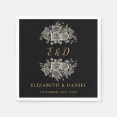 Zwarte Goud Goth Bloemig Monogram Bruiloft Servet (Voorkant)