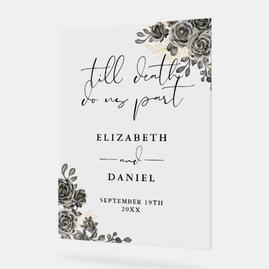 Zwarte Goud Gotische Rozen Bloemen Bruiloft Acryl Bord (Hoek)