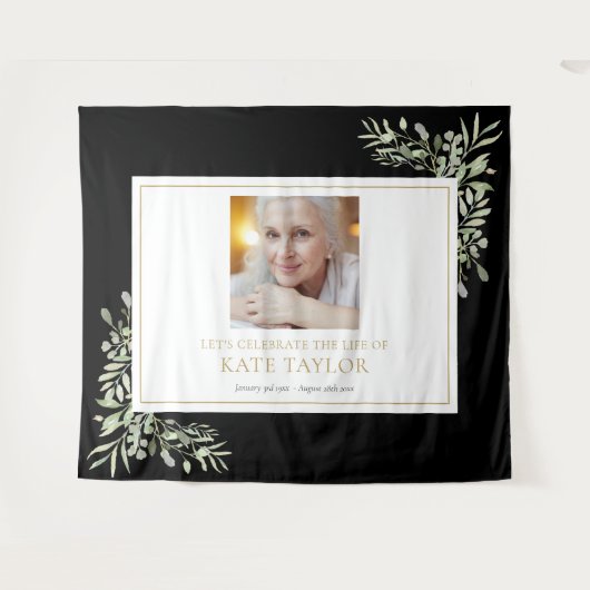 Zwarte Goud Groene Foto Rouwservice Wandkleed (Voorkant (horizontaal))
