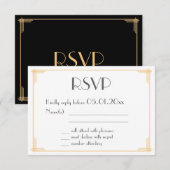 Zwarte Goud Grote Gatsby Art Deco Trouw RSVP Kaart (Voorkant / Achterkant)
