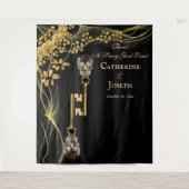 Zwarte Goud Halloween Bruiloft & Gouden Schedel Sl Wandkleed (Voorkant)