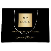Zwarte goud handtekening naam bedrijfslogo groot cadeauzakje (Voorkant)