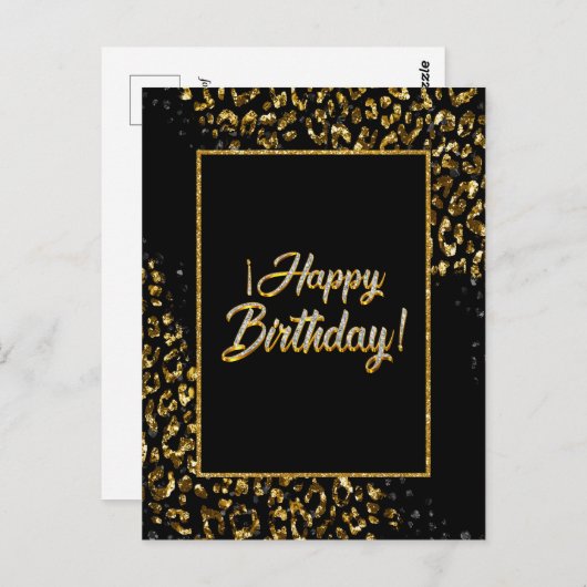 Zwarte Goud & Juweel Luipaard Ansichtkaart Briefkaart (Voorkant / Achterkant)
