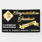Zwarte Goud Klas Jaar Felicitaties Afgestudeerde Spandoek (Horizontaal)