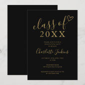 Zwarte Goud Klasse Script Hart Afsluitingsfeest Kaart (Voorkant / Achterkant)