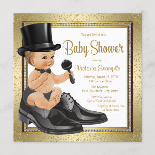 Zwarte Goud Kleine Man Baby Shower Kaart