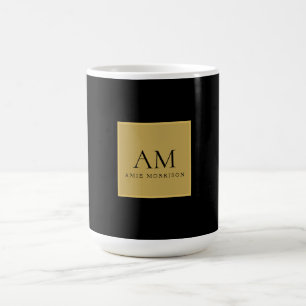 Zwarte Goud Kleuren Monogram Eerste Letter Naam Koffiemok