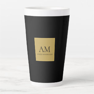Zwarte Goud Kleuren Monogram Eerste Letter Naam Latte Mok