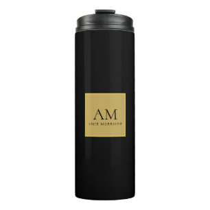 Zwarte Goud Kleuren Monogram Eerste Letter Naam Thermosbeker