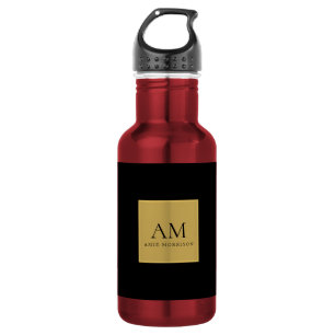 Zwarte Goud Kleuren Monogram Eerste Letter Naam Waterfles