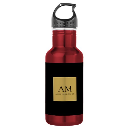 Zwarte Goud Kleuren Monogram Eerste Letter Naam Waterfles (Voorkant)