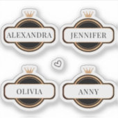 Zwarte Goud Kroon Persoonlijke Naam Sticker (Voorkant)