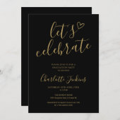 Zwarte Goud Laten we feest vieren Script Afstudeer Kaart (Voorkant / Achterkant)