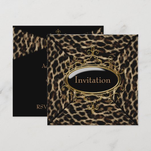 Zwarte Goud Luipaard Feest Kaart (Voorkant / Achterkant)