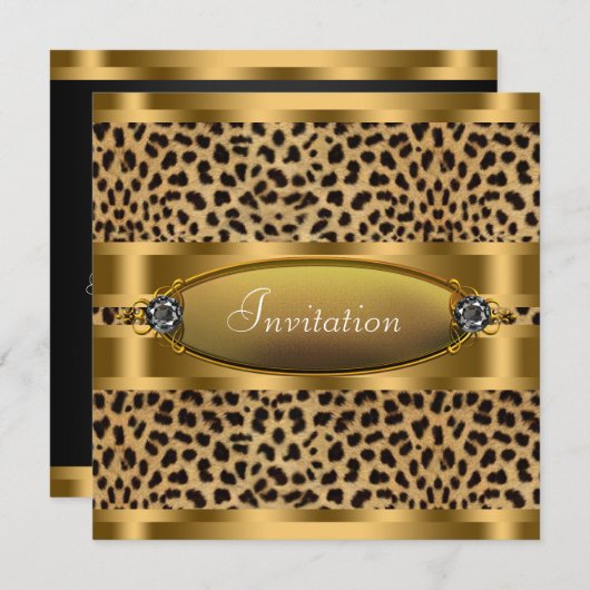 Zwarte Goud Luipaard Feest Uitnodiging (Voorkant / Achterkant)